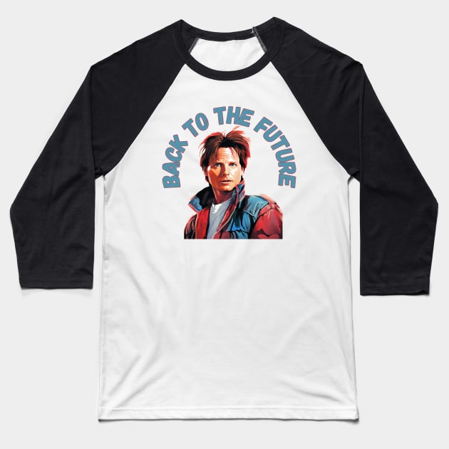 Michael J Fox - goes Back to the Future Baseball T-Shirt by Liana Campbell